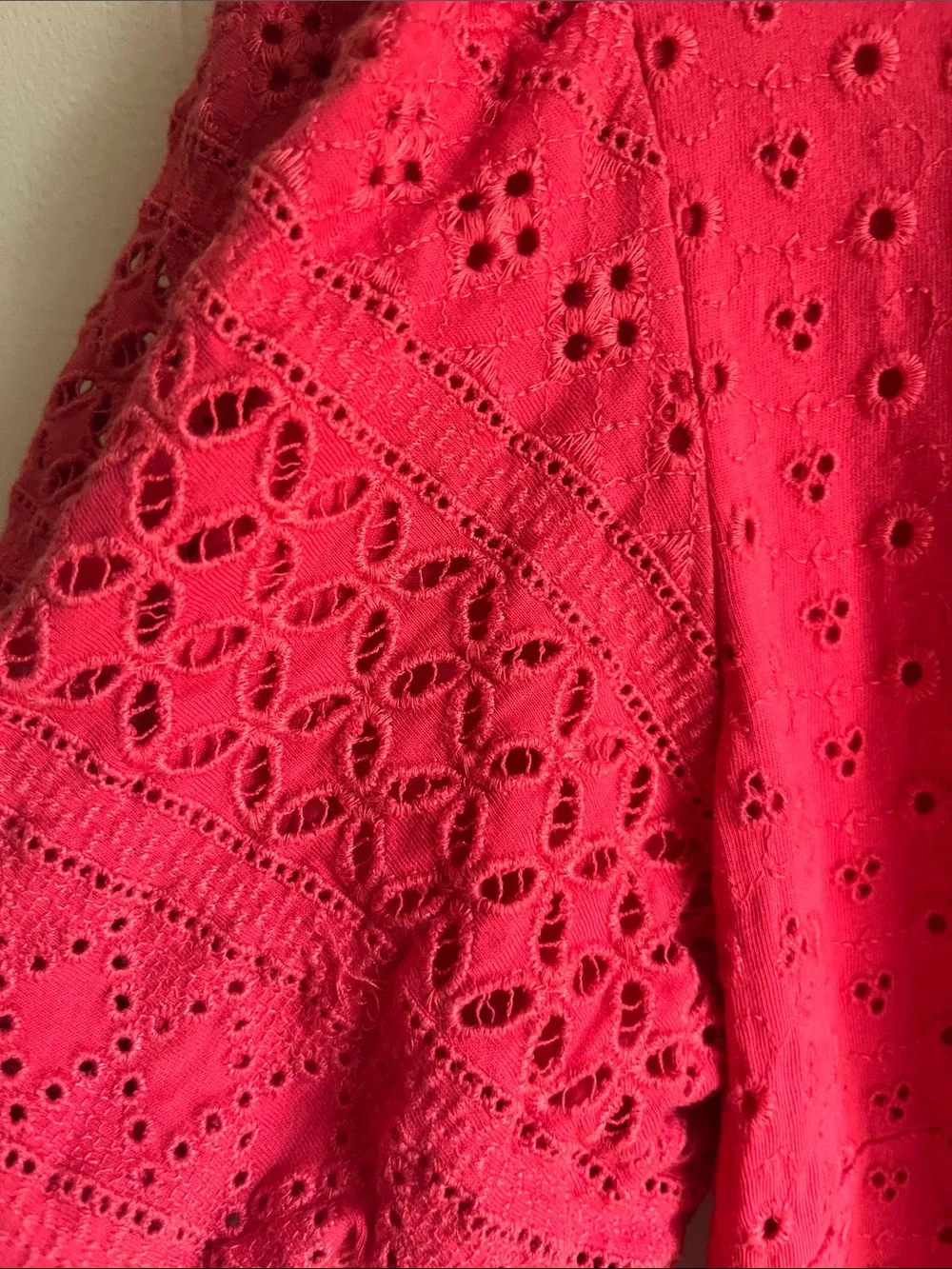 Free People Apricot Rose Watermelon Spritz Eyelet Puff-Sleeve Mini Dress Sz M